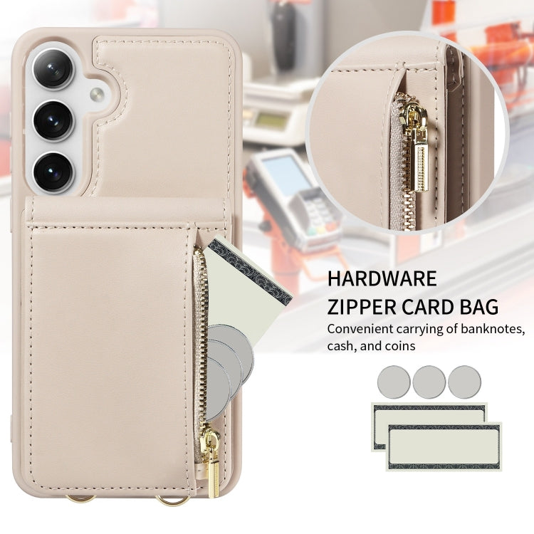 For Samsung Galaxy S25+ 5G Crossbody Lanyard Zipper Wallet Leather Phone Case(Beige)