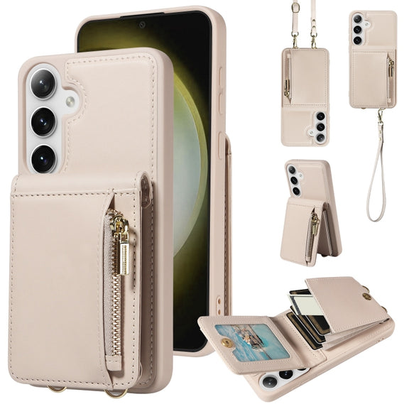 For Samsung Galaxy S25+ 5G Crossbody Lanyard Zipper Wallet Leather Phone Case(Beige)