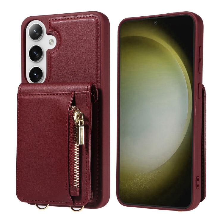 For Samsung Galaxy S25+ 5G Crossbody Lanyard Zipper Wallet Leather Phone Case(Wine Red) - Galaxy S25+ 5G Cases by PMC TechLife | Online Shopping South Africa | PMC TechLife | Buy Now Pay Later Mobicred