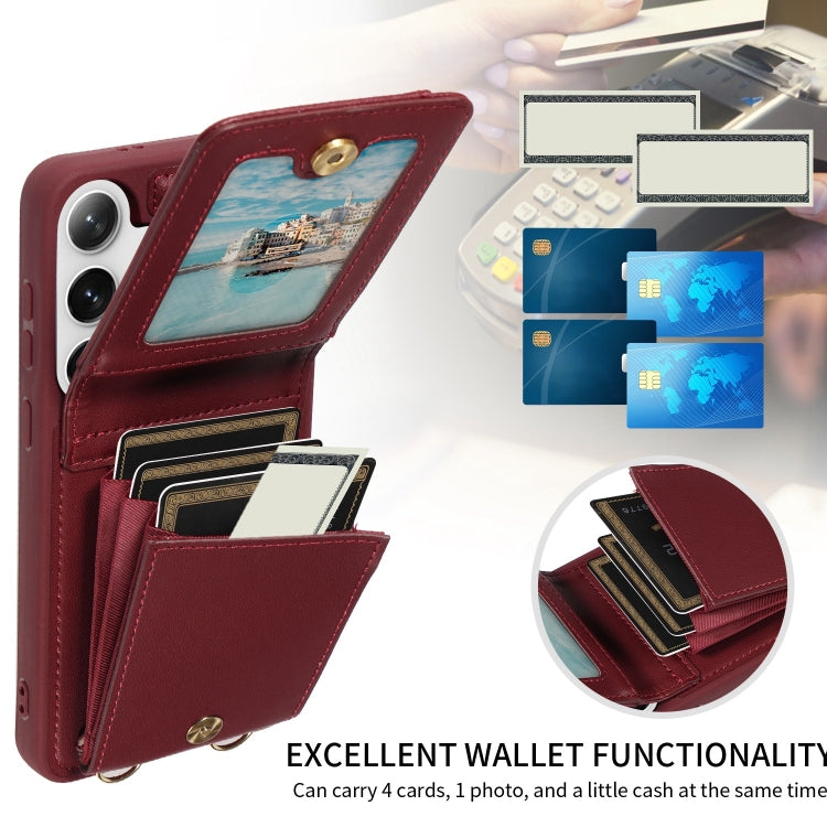 For Samsung Galaxy S25+ 5G Crossbody Lanyard Zipper Wallet Leather Phone Case(Wine Red)