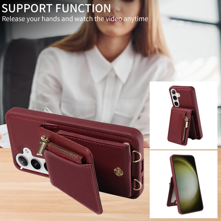 For Samsung Galaxy S25+ 5G Crossbody Lanyard Zipper Wallet Leather Phone Case(Wine Red) - Galaxy S25+ 5G Cases by PMC TechLife | Online Shopping South Africa | PMC TechLife | Buy Now Pay Later Mobicred