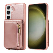 For Samsung Galaxy S25+ 5G Crossbody Lanyard Zipper Wallet Leather Phone Case(Rose Gold)