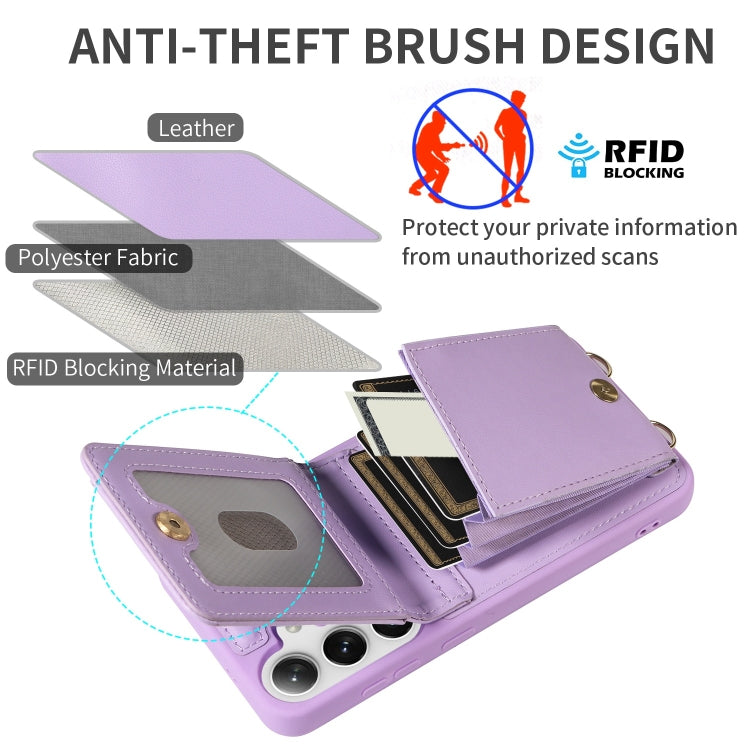 For Samsung Galaxy S25+ 5G Crossbody Lanyard Zipper Wallet Leather Phone Case(Purple) - Galaxy S25+ 5G Cases by PMC Jewellery | Online Shopping South Africa | PMC Jewellery | Buy Now Pay Later Mobicred