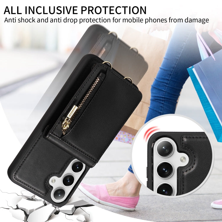 For Samsung Galaxy S25+ 5G Crossbody Lanyard Zipper Wallet Leather Phone Case(Black) - Galaxy S25+ 5G Cases by PMC Jewellery | Online Shopping South Africa | PMC Jewellery | Buy Now Pay Later Mobicred