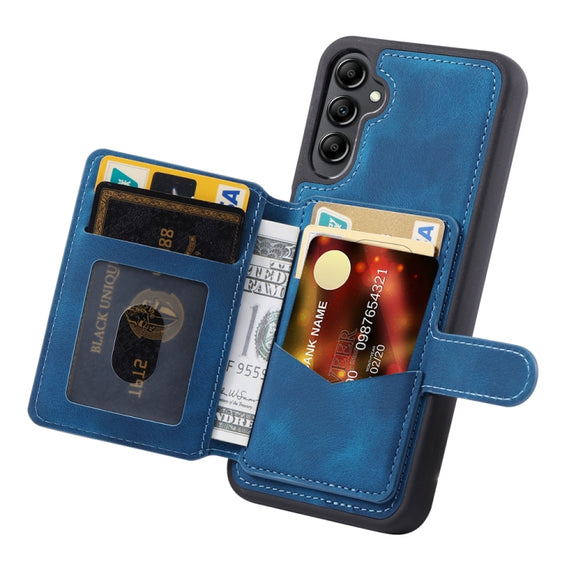 For Samsung Galaxy S25 5G Skin Feel Dream RFID Anti-theft PU Card Bag Phone Case(Peacock Blue)