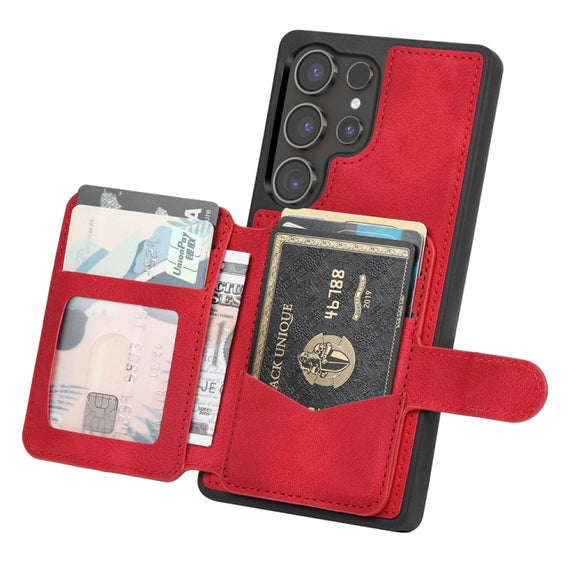 For Samsung Galaxy S25 Ultra 5G Skin Feel Dream RFID Anti-theft PU Card Bag Phone Case(Red)