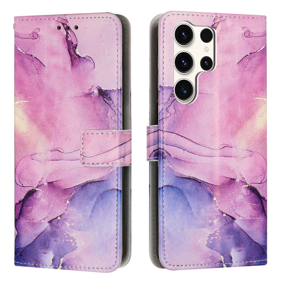 For Samsung Galaxy S25 Ultra 5G Painted Marble Pattern Leather Phone Case(Purple)