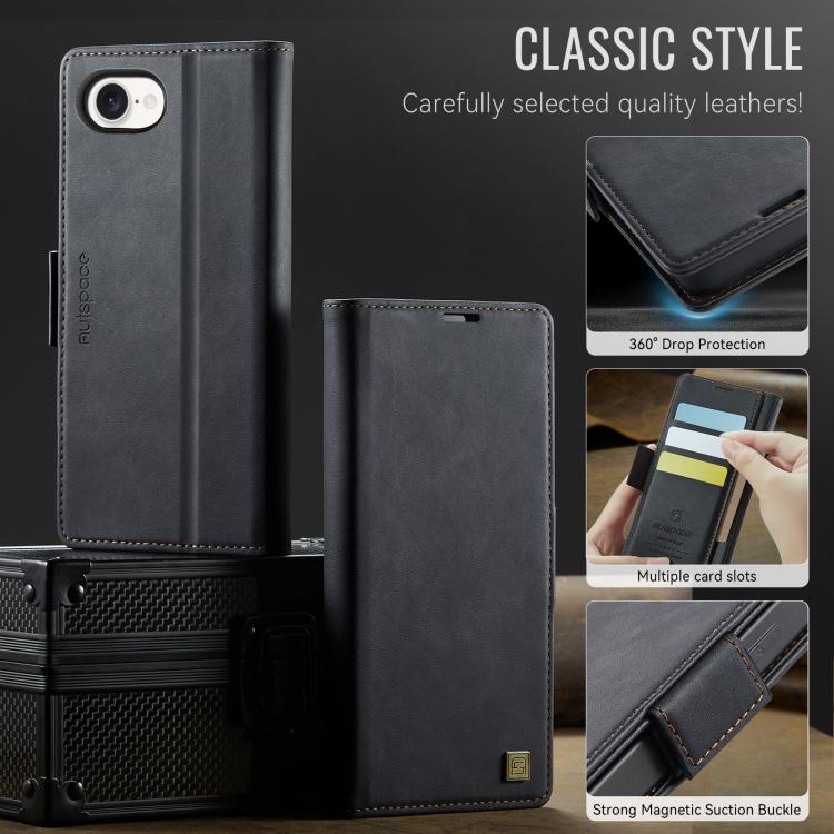 For iPhone 16e AutSpace A11 Side Buckle MagSafe Magnetic RFID Phone Leather Case(Black) - free shipping - PMC Jewellery - Order now!