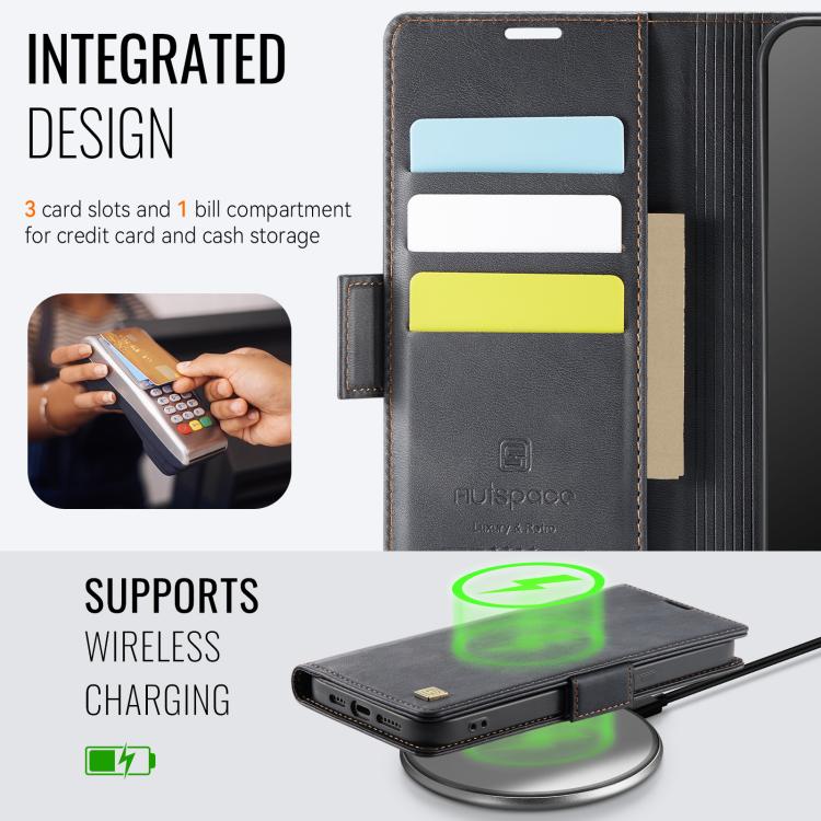 For iPhone 16e AutSpace A11 Side Buckle MagSafe Magnetic RFID Phone Leather Case(Black) - free shipping - PMC Jewellery - Order now!