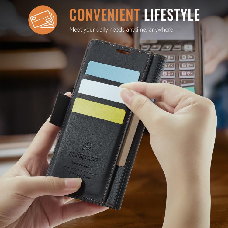 For iPhone 16e AutSpace A11 Side Buckle MagSafe Magnetic RFID Phone Leather Case(Black) - free shipping - PMC Jewellery - Order now!