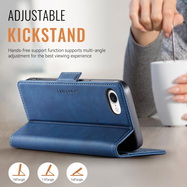For iPhone 16e AutSpace A11 Side Buckle MagSafe Magnetic RFID Phone Leather Case(Blue) - free shipping - PMC Jewellery - Order now!