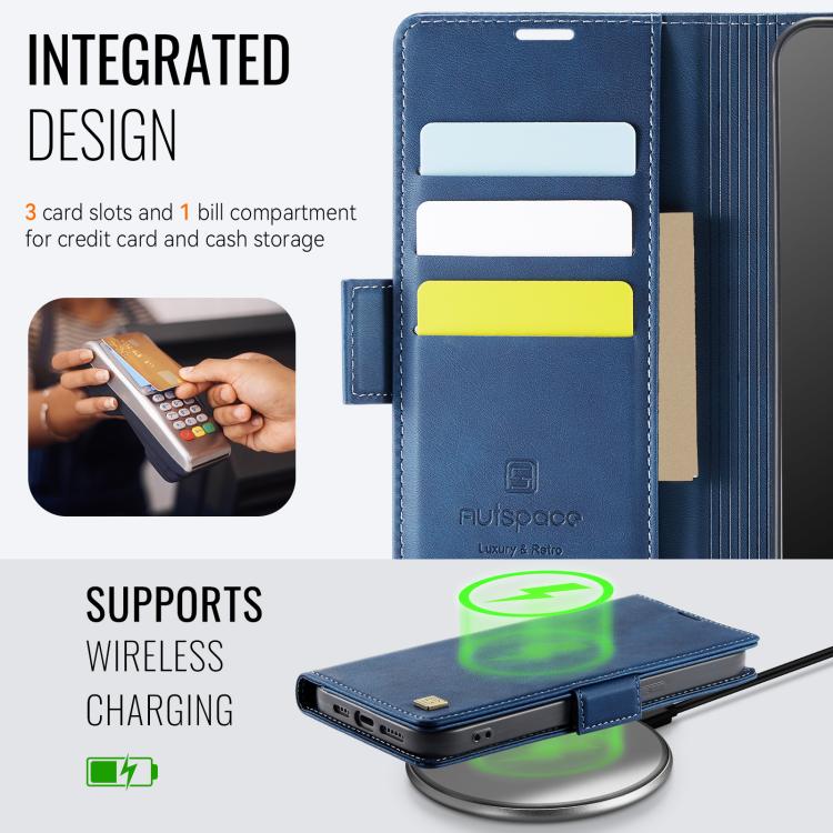 For iPhone 16e AutSpace A11 Side Buckle MagSafe Magnetic RFID Phone Leather Case(Blue) - free shipping - PMC Jewellery - Order now!