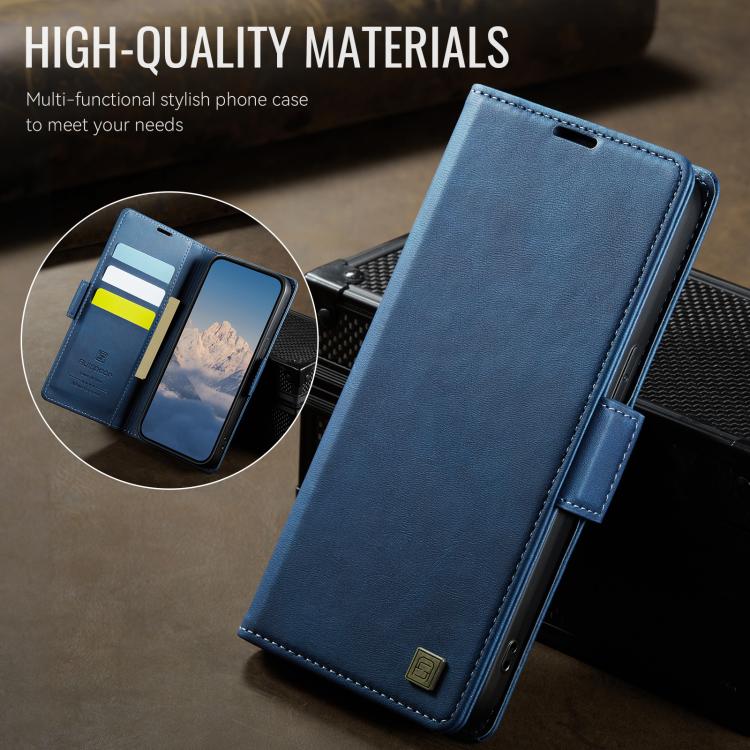 For iPhone 16e AutSpace A11 Side Buckle MagSafe Magnetic RFID Phone Leather Case(Blue) - free shipping - PMC Jewellery - Order now!