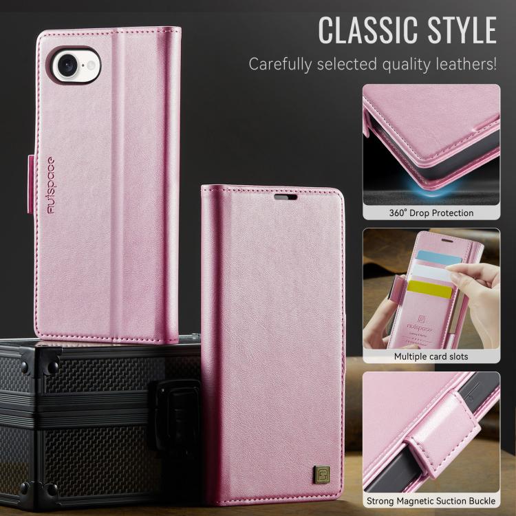 For iPhone 16e AutSpace A11 Side Buckle MagSafe Magnetic RFID Phone Leather Case(Rose Gold) - free shipping - PMC Jewellery - Order now!