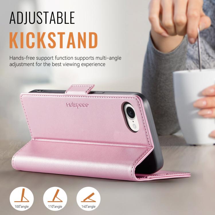 For iPhone 16e AutSpace A11 Side Buckle MagSafe Magnetic RFID Phone Leather Case(Rose Gold) - free shipping - PMC Jewellery - Order now!