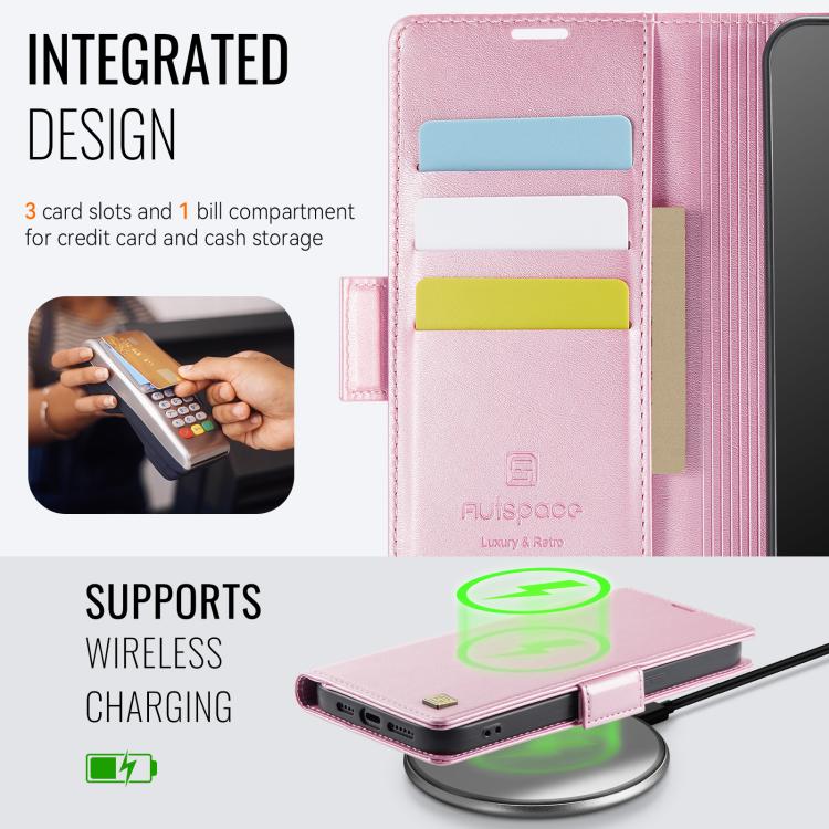 For iPhone 16e AutSpace A11 Side Buckle MagSafe Magnetic RFID Phone Leather Case(Rose Gold) - free shipping - PMC Jewellery - Order now!