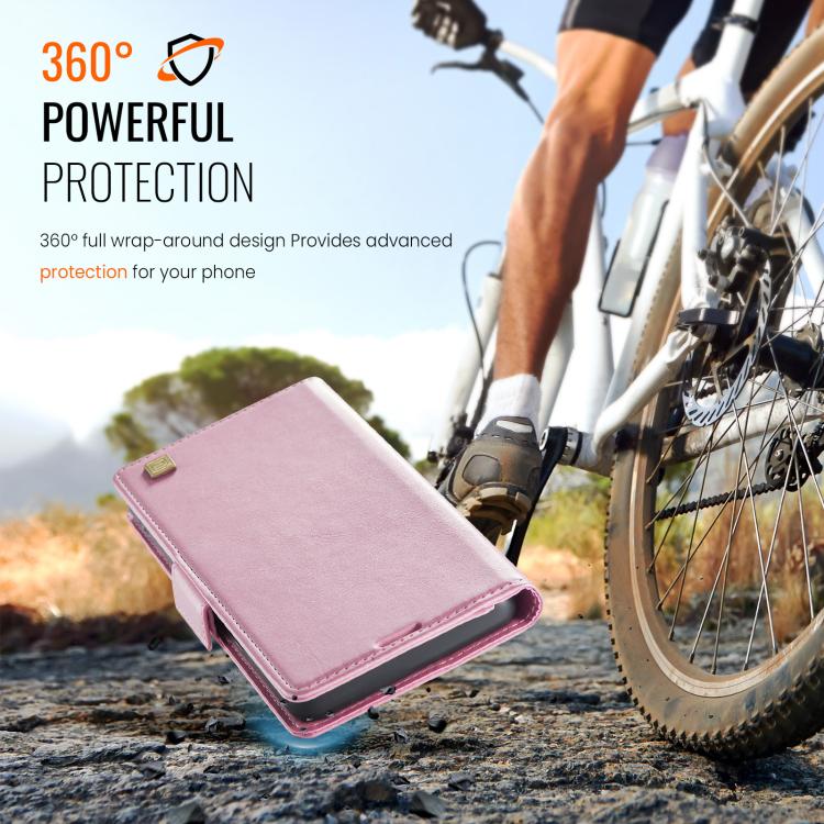For iPhone 16e AutSpace A11 Side Buckle MagSafe Magnetic RFID Phone Leather Case(Rose Gold) - free shipping - PMC Jewellery - Order now!