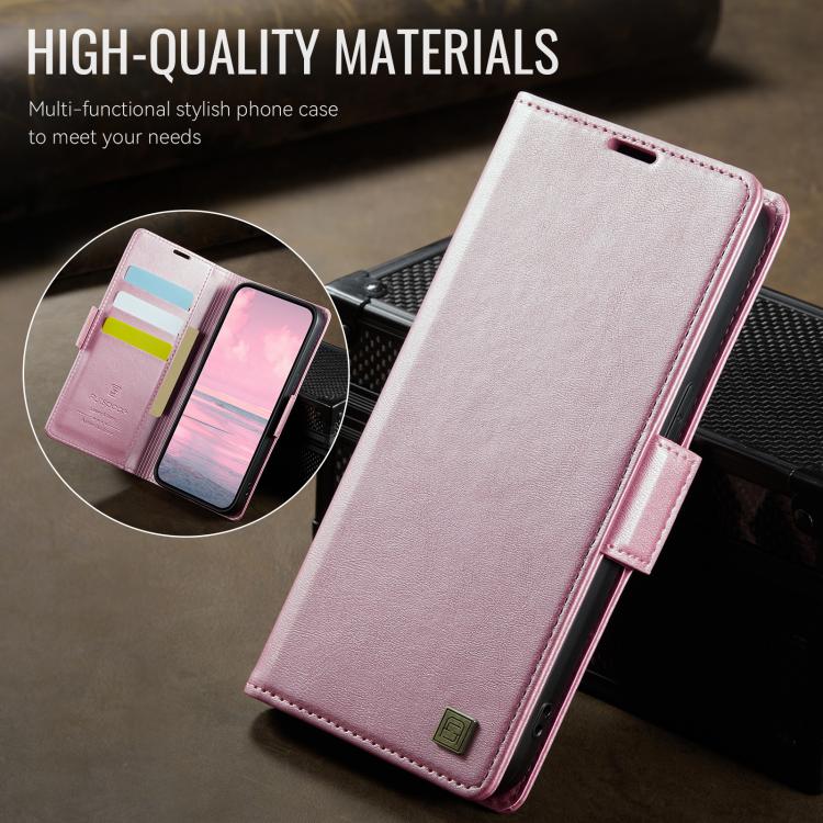 For iPhone 16e AutSpace A11 Side Buckle MagSafe Magnetic RFID Phone Leather Case(Rose Gold) - free shipping - PMC Jewellery - Order now!