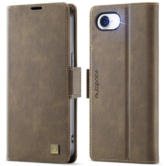 For iPhone 16e AutSpace A11 Side Buckle MagSafe Magnetic RFID Phone Leather Case(Coffee) - free shipping - PMC Jewellery - Order now!