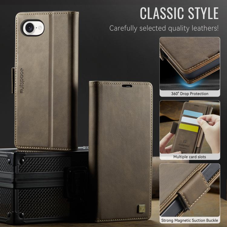 For iPhone 16e AutSpace A11 Side Buckle MagSafe Magnetic RFID Phone Leather Case(Coffee) - free shipping - PMC Jewellery - Order now!