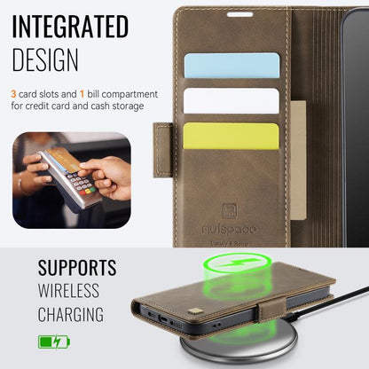 For iPhone 16e AutSpace A11 Side Buckle MagSafe Magnetic RFID Phone Leather Case(Coffee) - free shipping - PMC Jewellery - Order now!