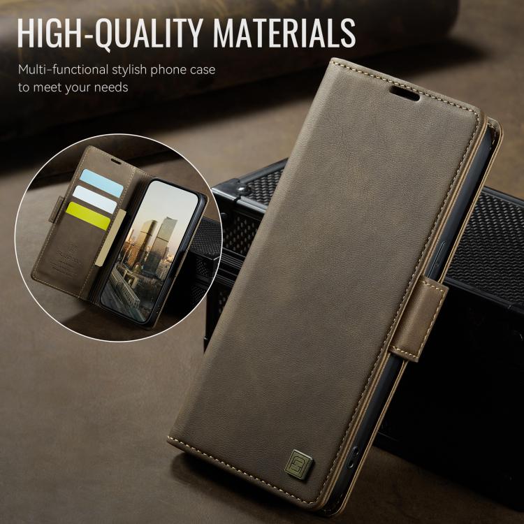For iPhone 16e AutSpace A11 Side Buckle MagSafe Magnetic RFID Phone Leather Case(Coffee) - free shipping - PMC Jewellery - Order now!