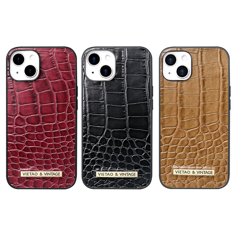 For iPhone 16 VIETAO Alligator Texture PU Phone Case(Brown)