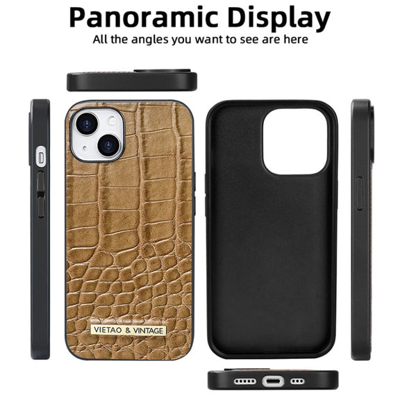 For iPhone 16 VIETAO Alligator Texture PU Phone Case(Brown)