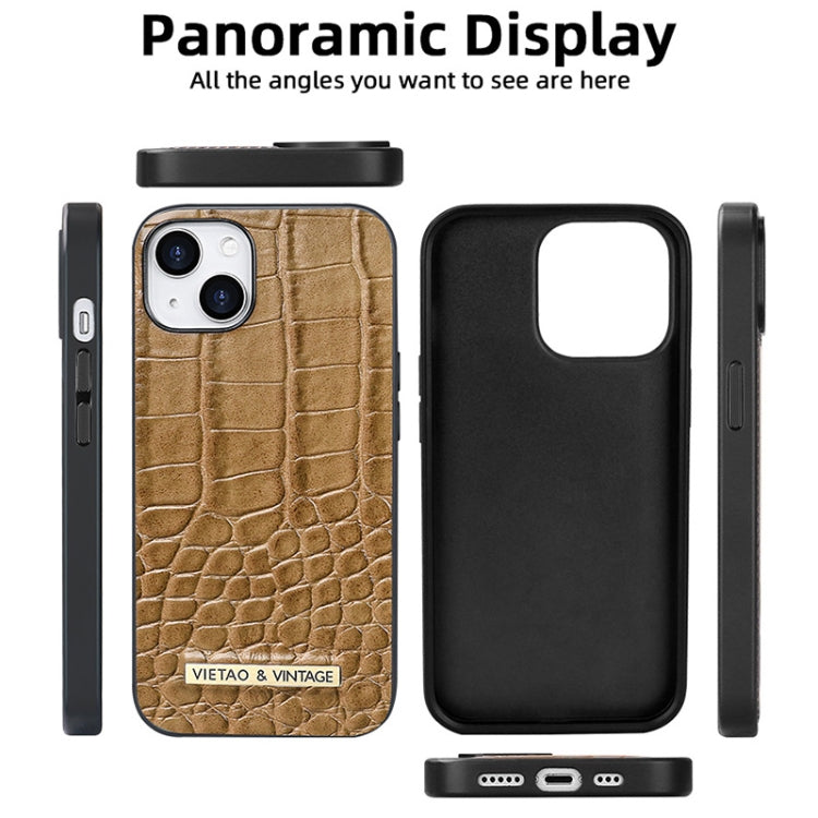 For iPhone 16 VIETAO Alligator Texture PU Phone Case(Brown)