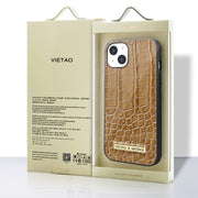 For iPhone 16 VIETAO Alligator Texture PU Phone Case(Brown)