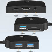 YCE-Z70A Type-C to PD 3.0, USB 3.0x2 + SD/TF, 3.5mm and HD1.4 Docking Station Video Capture Card(Black)