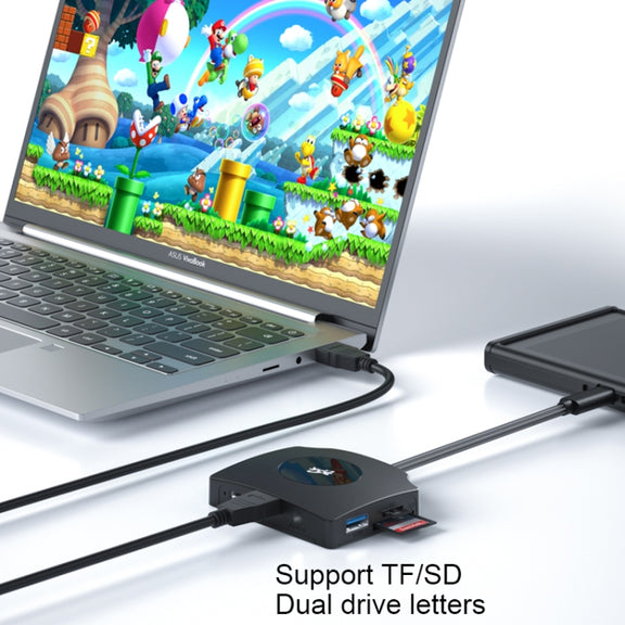 YCE-Z70A Type-C to PD 3.0, USB 3.0x2 + SD/TF, 3.5mm and HD1.4 Docking Station Video Capture Card(Black)