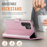 For Samsung Galaxy S25 Ultra 5G AutSpace A11 Side Buckle MagSafe Magnetic RFID Phone Leather Case(Rose Gold)