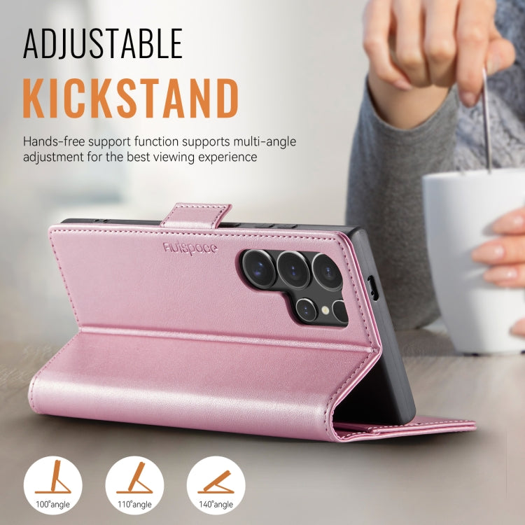 For Samsung Galaxy S25 Ultra 5G AutSpace A11 Side Buckle MagSafe Magnetic RFID Phone Leather Case(Rose Gold)