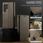 For Samsung Galaxy S25 Ultra 5G AutSpace A11 Side Buckle MagSafe Magnetic RFID Phone Leather Case(Coffee)