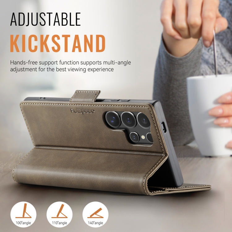 For Samsung Galaxy S25 Ultra 5G AutSpace A11 Side Buckle MagSafe Magnetic RFID Phone Leather Case(Coffee)