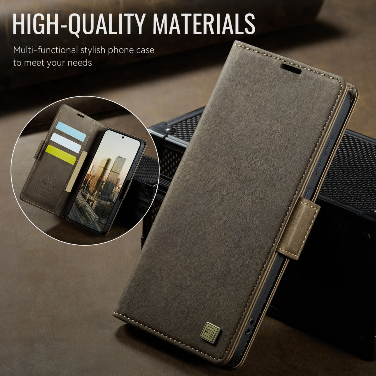 For Samsung Galaxy S25 Ultra 5G AutSpace A11 Side Buckle MagSafe Magnetic RFID Phone Leather Case(Coffee)