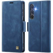 For Samsung Galaxy S25 5G AutSpace A11 Side Buckle MagSafe Magnetic RFID Phone Leather Case(Blue)