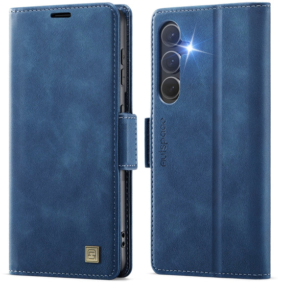 For Samsung Galaxy S25 5G AutSpace A11 Side Buckle MagSafe Magnetic RFID Phone Leather Case(Blue)