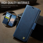 For Samsung Galaxy S25 5G AutSpace A11 Side Buckle MagSafe Magnetic RFID Phone Leather Case(Blue)