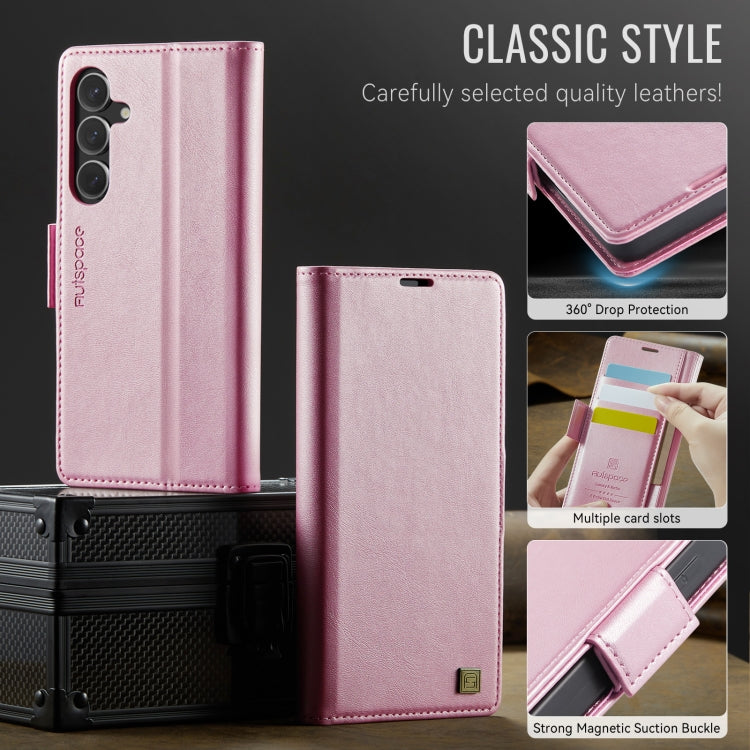 For Samsung Galaxy S25 5G AutSpace A11 Side Buckle MagSafe Magnetic RFID Phone Leather Case(Rose Gold)