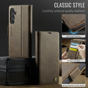 For Samsung Galaxy S25 5G AutSpace A11 Side Buckle MagSafe Magnetic RFID Phone Leather Case(Coffee)