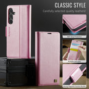 For Samsung Galaxy S25+ 5G AutSpace A11 Side Buckle MagSafe Magnetic RFID Phone Leather Case(Rose Gold)