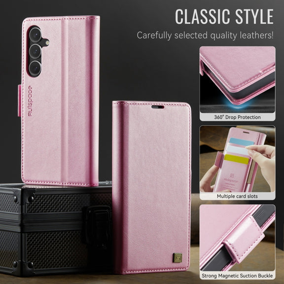 For Samsung Galaxy S25+ 5G AutSpace A11 Side Buckle MagSafe Magnetic RFID Phone Leather Case(Rose Gold)