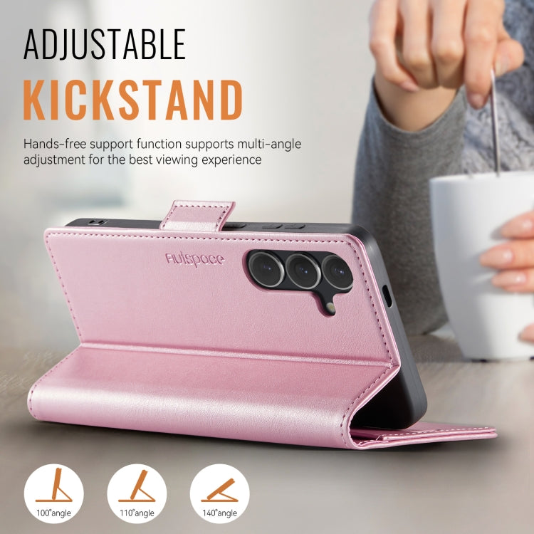 For Samsung Galaxy S25+ 5G AutSpace A11 Side Buckle MagSafe Magnetic RFID Phone Leather Case(Rose Gold)