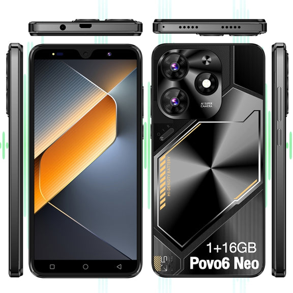 Povo6 Neo / DP29, 1GB+16GB, Face Identification, 5.0 inch Android 8.1 MTK6580M Quad Core, Network: 3G, Dual SIM, Plug:US Plug(Black)