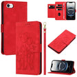 For iPhone 16e Tulips Embossed Leather Phone Case with Lanyard(Red) - iPhone 16e Cases by PMC TechLife | Online Shopping South Africa | PMC TechLife | Buy Now Pay Later Mobicred