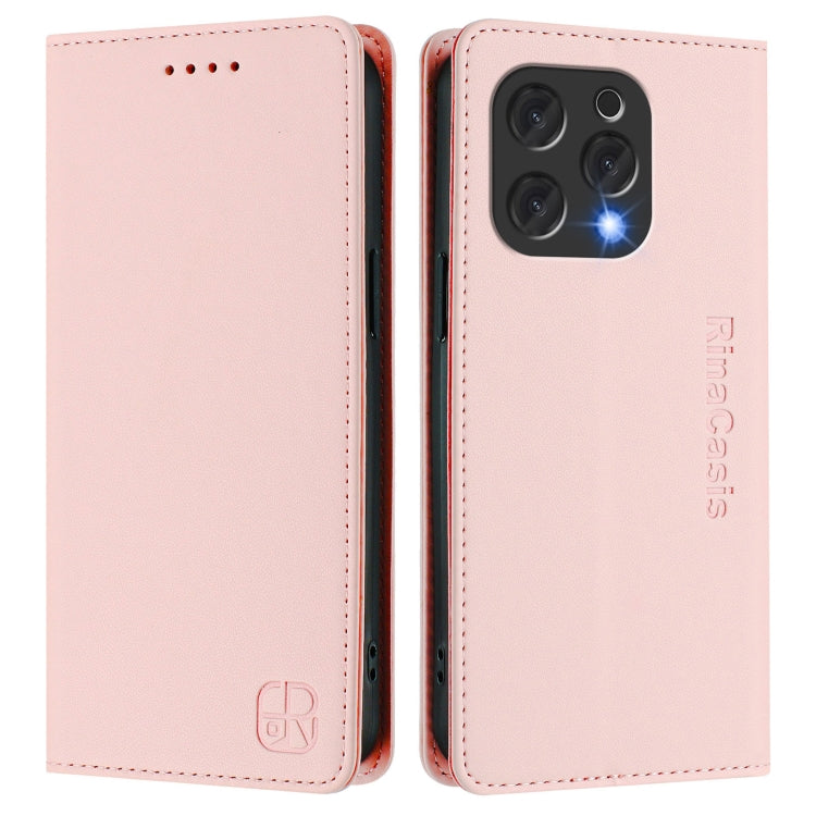 For DOOGEE N55 Plus RC01 Dual-Folded Magnetic Suction RFID Leather Phone Case(Pink)