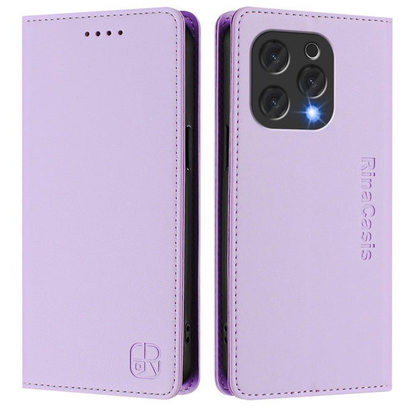 For DOOGEE N55 Plus RC01 Dual-Folded Magnetic Suction RFID Leather Phone Case(Light Purple)