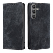 For Samsung Galaxy S25 5G RFID Anti-theft Brush Magnetic Leather Phone Case(Black)